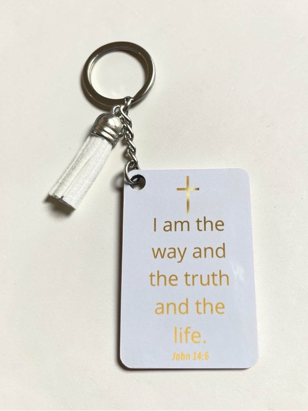 Religious Quote Keychain - White & Gold